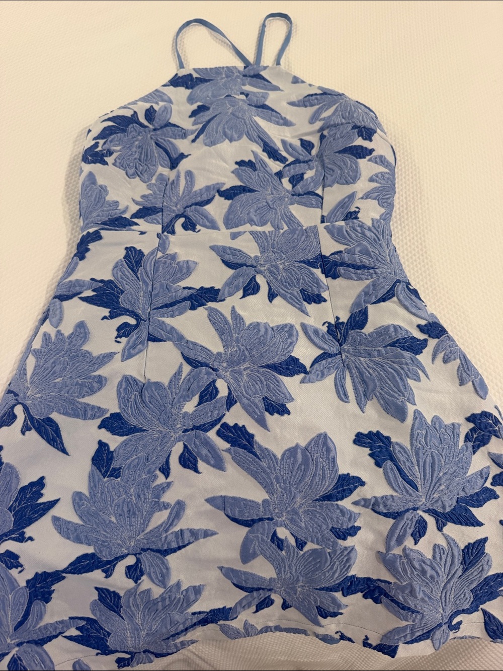 Blue Floral Embroidered Halter Dress - Women's